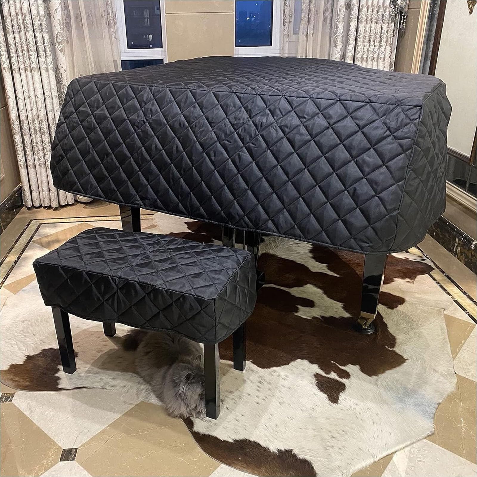 Klavier-Staubschutz, schwarze Nylon-Klavierabdeckung, Flügel-Schutzhülle mit Klavierbank-Abdeckung, doppelschichtige, verdickte, wasserdichte Baby-Klavier-Staubschutzhülle (Farbe: A, Größe: 200 cm (78