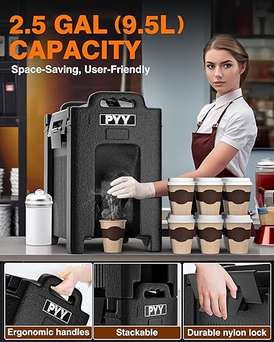 Miniatura 2 de Dispensador de bebidas aislado de 2.5 galones, jarra de agua caliente y fría, jarra de café con mango y soporte de espiga, urna térmica comercial