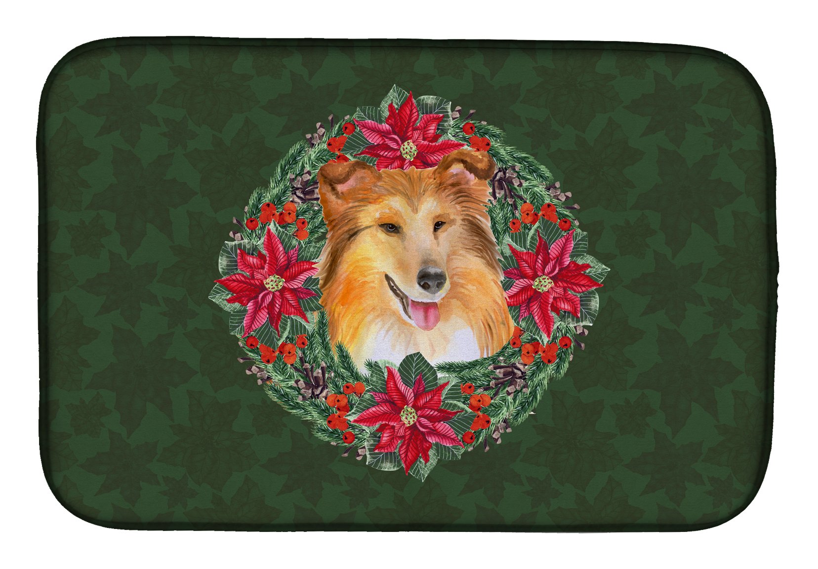 Tapis d'égouttage vaisselle Sheltie Poinsetta pour une cuisine de fête chaleureuse