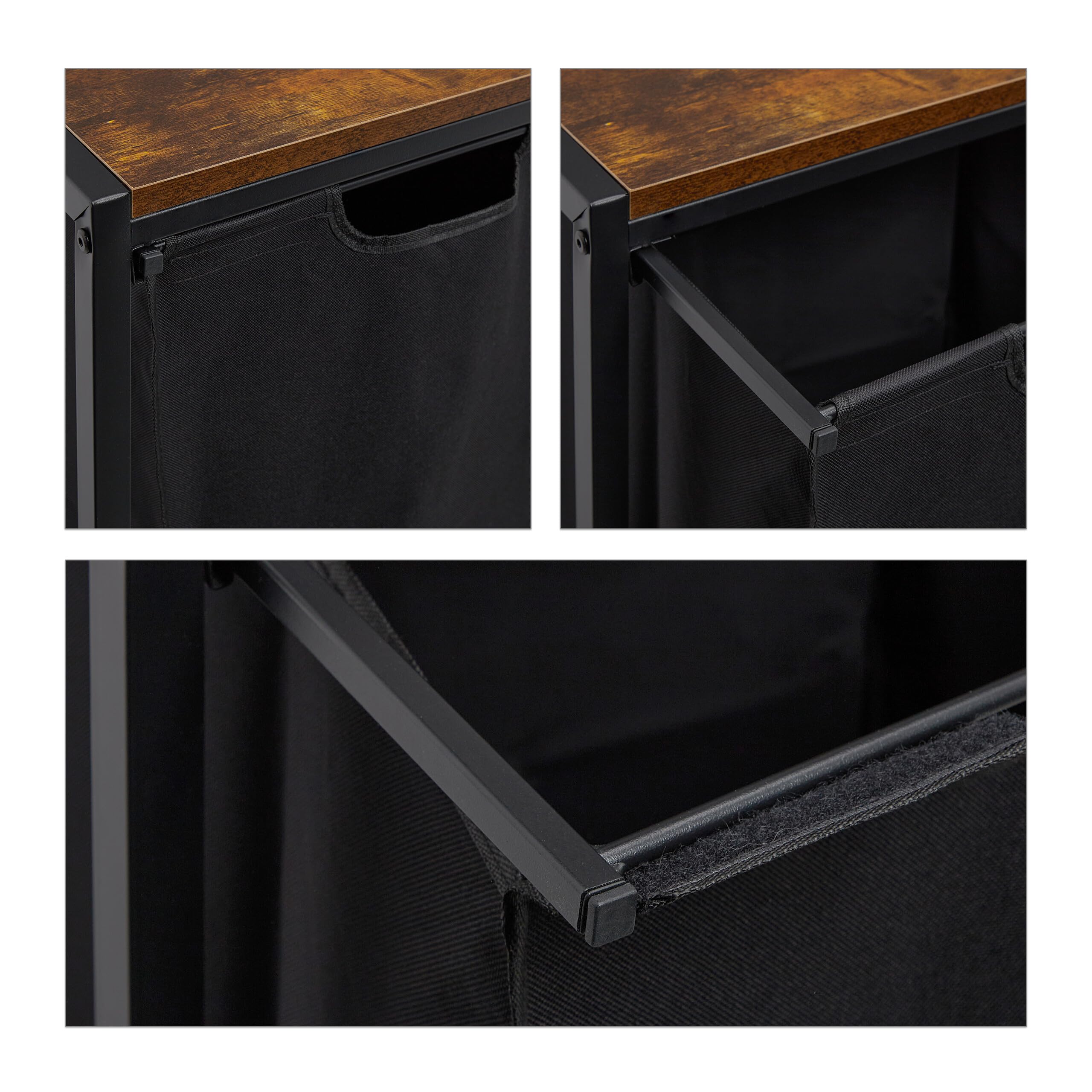 Relaxdays Mueble para Ropa Sucia, 2 Cestos Extraíbles, Estantería Colada 162x80x34 cm, Diseño Industrial, Negro y Marrón