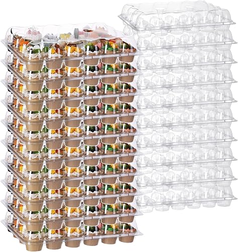 20 juegos de recipientes para cupcakes, 24 unidades, cajas apilables transparentes desechables con tapa de cúpula alta desmontable para bodas,