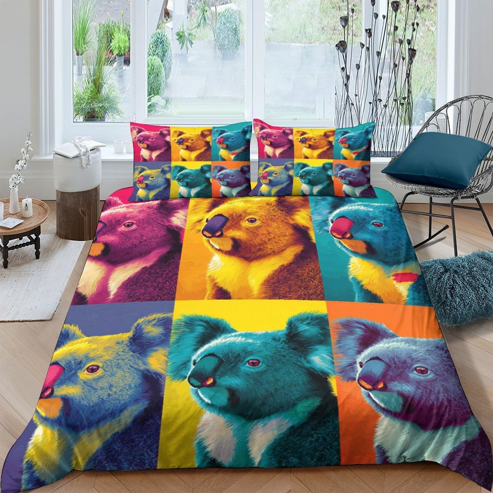 Ctjqhvkz Style-1 3D Printed Pop Art Koala Fitted Sheet Microfiber Colourful Animal Mattress Cover For Bedroom Dorm Decor Single（135X200cm）