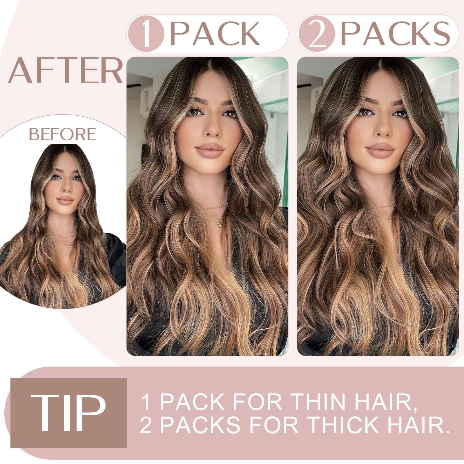 14"(35cm) SEGO Extensiones de Cabello Natural Clip Una Pieza GRUESA [#4/27 Castaño Chocolate/Rubio Oscuro] 100% Remy Pelo Humano Liso Postizos (75g) - 2