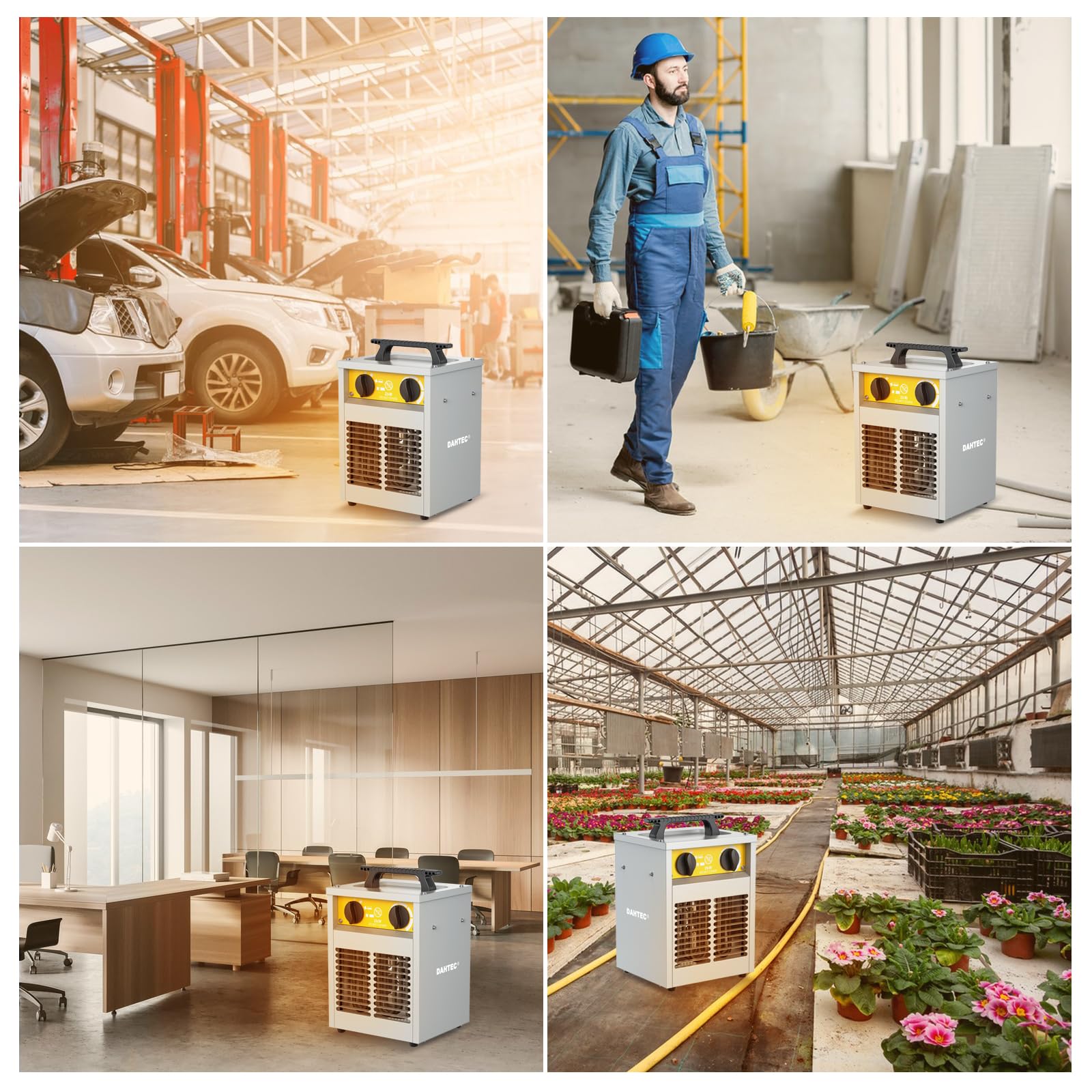 Industriel Chauffage électrique 2000W Renforcé - Carcasse Acier - Portatifs pour Chantiers - Chauffage Soufflant - Thermostat & Protection Surchauffe - Idéal Chantier/Garage/Serre Agricole