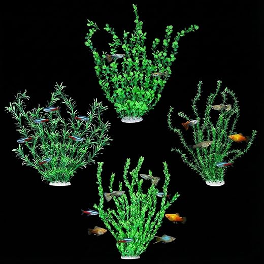 4 Pcs Aquarium Decor Plastic Plants Extra Large 23.6 Inches Tall Artificial Fish Tank Aquarium Plants Plastic Green Grass Cluster Safe Bendable Underwater Plants