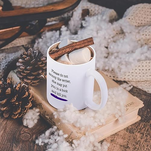 Miniatura 6 de 3dRose Please Do Not Annoy The Writer - Taza de cerámica verde, 11 onzas, color morado