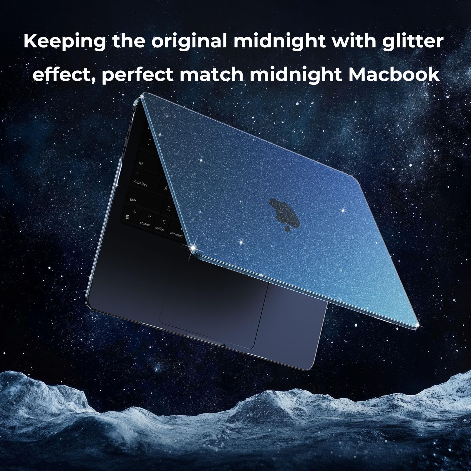 EooCoo Custodia Compatibile con MacBook Air 13.6 Pollici M2 A2681 M3 A3113 M4 A3240 con Touch ID, 2022 2024 2025 Rilasciato, Plastica Mac 13 Cover Rigide - Scintillante Cristallo Mezzanotte