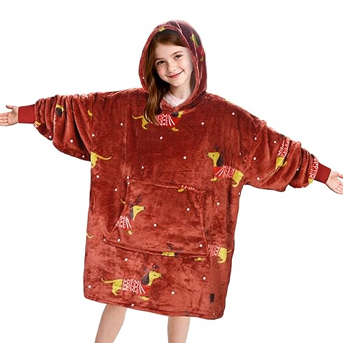 Wearable Blanket Hoodie for Kids - Oversized Warm Cozy Hooded