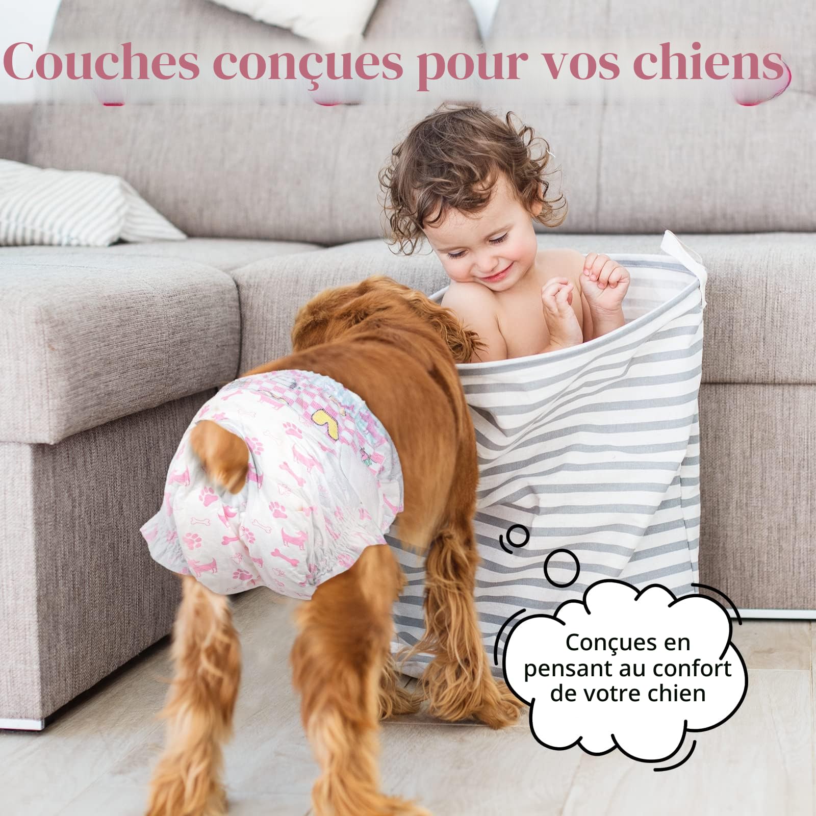 Dono Couches pour Chiens Femelles, 45 pièces, Couches Super absorbantes pour Chiens, Couches pour Chiots avec Technologie Gel Flash Dry, Couches pour Chats étanches pour Chiens en Chaleur