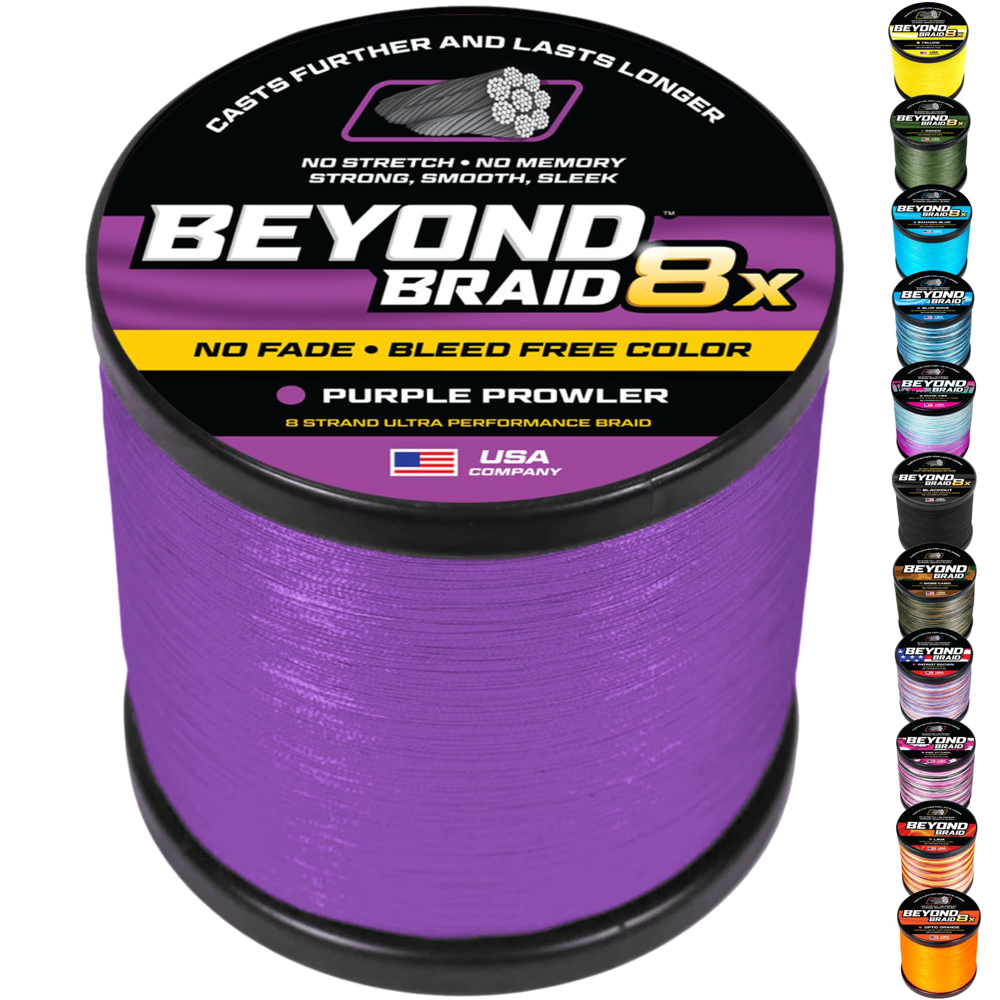 Beyond Braid Braided Fishing Line -Super Strong - Abrasion Resistant - No Stretch -Blue Camo, Moss Camo, White, Green, Pink, Blue, 4 Strand 8 Strand