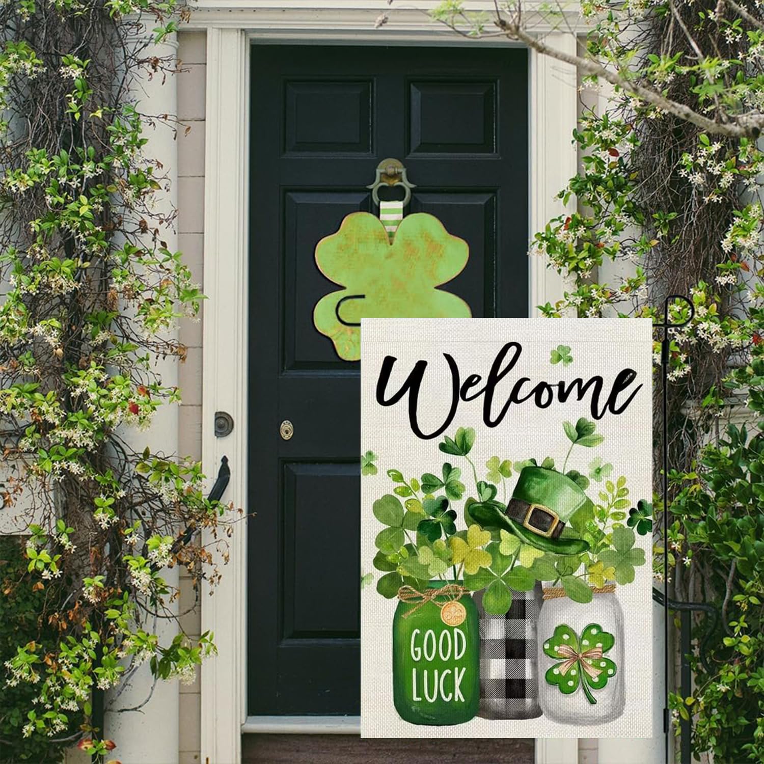 St. Patrick’s Day Shamrocks Garden Flag, 12x18 Inch Double-Sided Flag Featuring Three Jars, Shamrock Design - Image 3