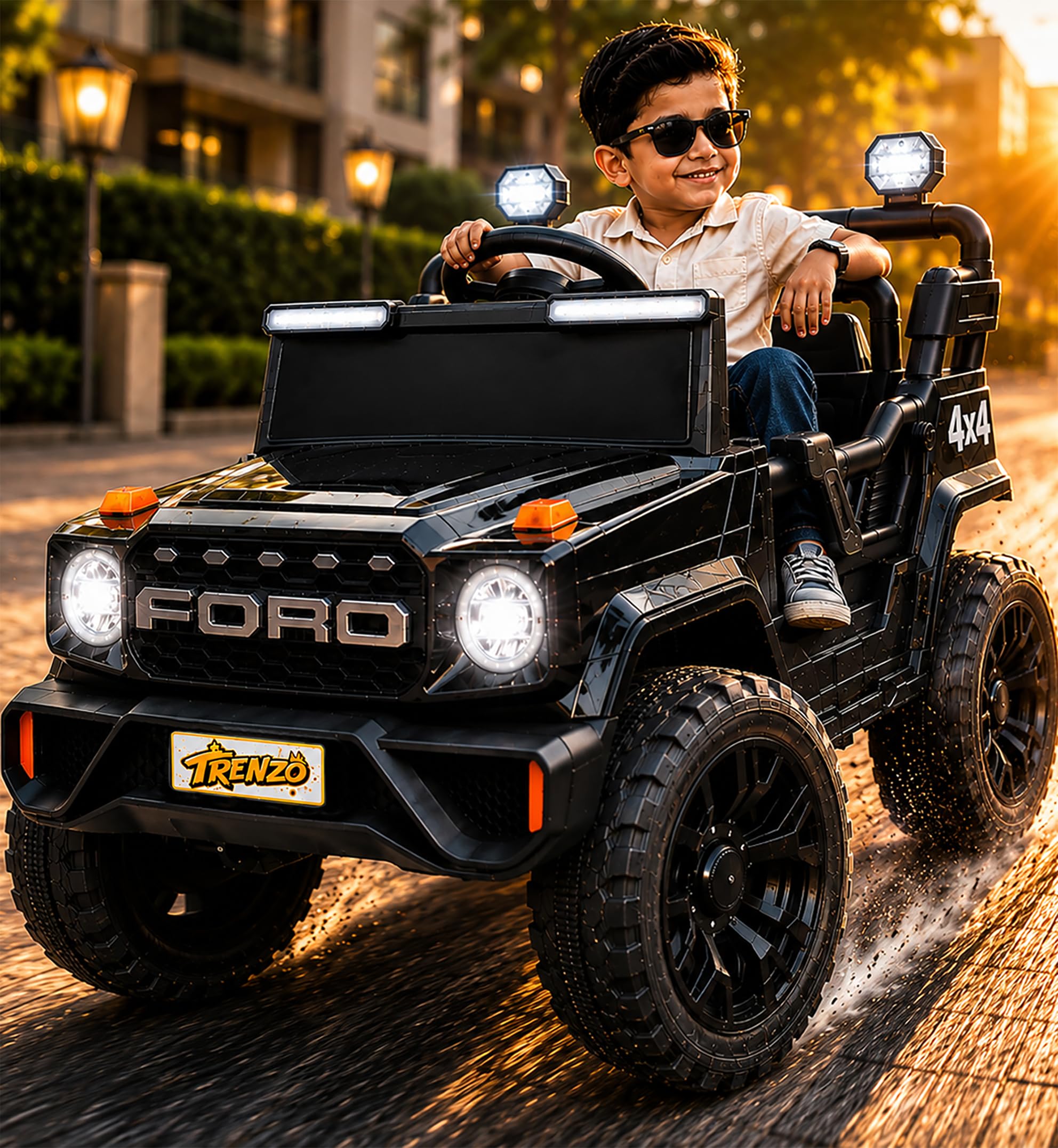 Trenzo Kids Electric Ride On Car for 2–6 Years | 4x4 Style Battery Operated Toy Car with Steering Wheel, Music, LED Lights | Indoor & Outdoor Ride On Vehicle for Boys & Girls
