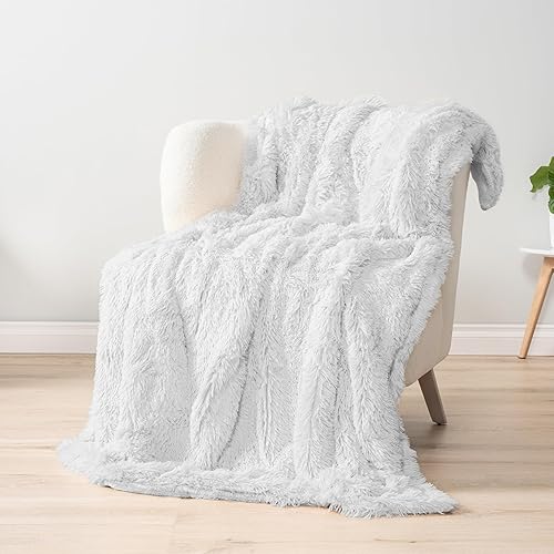 Miniatura 4 de PAVILIA Manta blanca esponjosa para sofá, cama individual, manta mullida para mujeres y hombres, manta cálida de felpa peluda para cama y sofá,