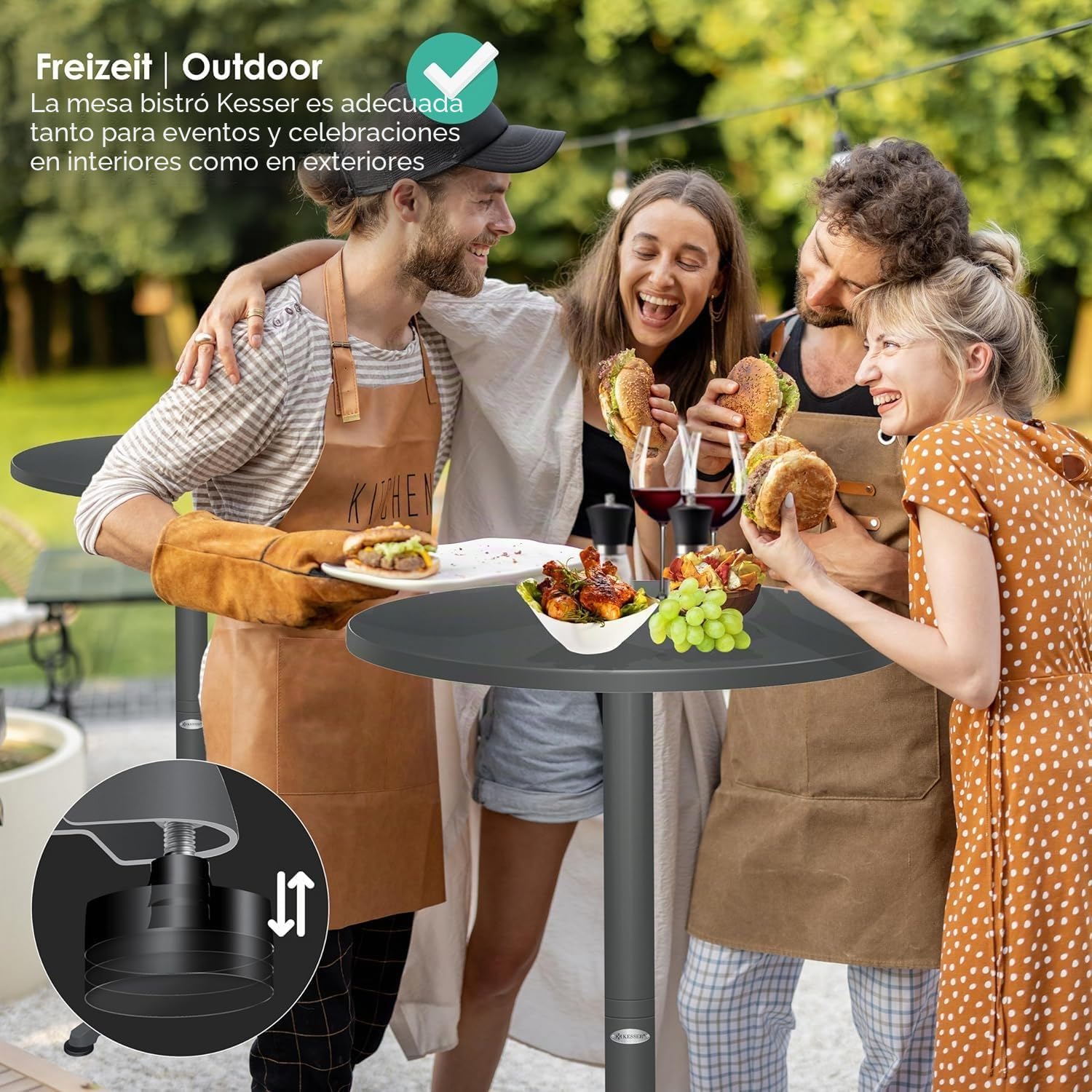 KESSER® Juego de 2 mesas altas 2 en 1, placa de aluminio y acero inoxidable, altura regulable 70 cm/115 cm, mesa de fiesta de 80 cm de diámetro, redonda, para interior y exterior, incluye funda