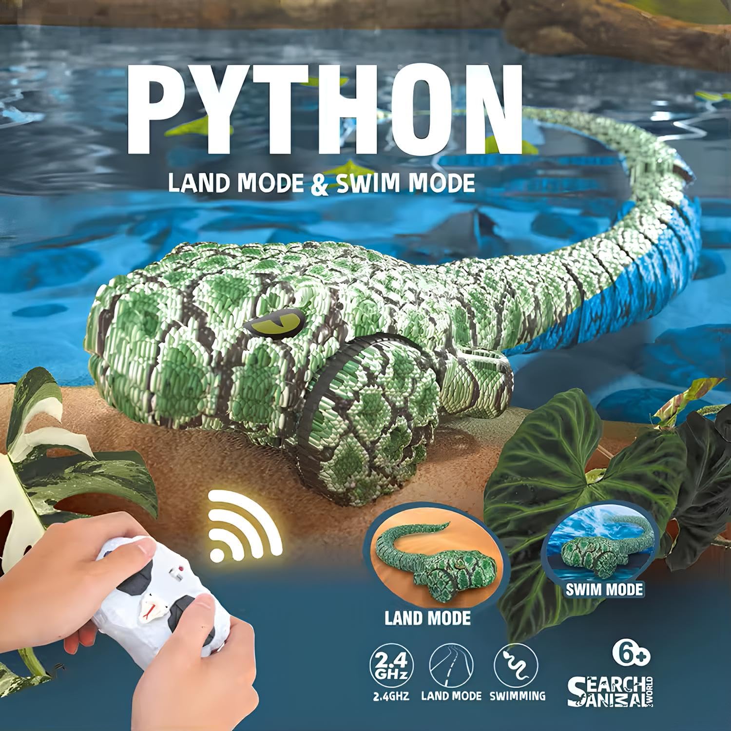 Serpente Telecomadato Versione Gigante cm 77 Striscia e Nuota Davvero Movimenti Realistici Utilizzabile su Terra e in Acqua Pitone Boa Vipera Maxi Giocattolo Multifunzione Spettacolare Scatola Regalo