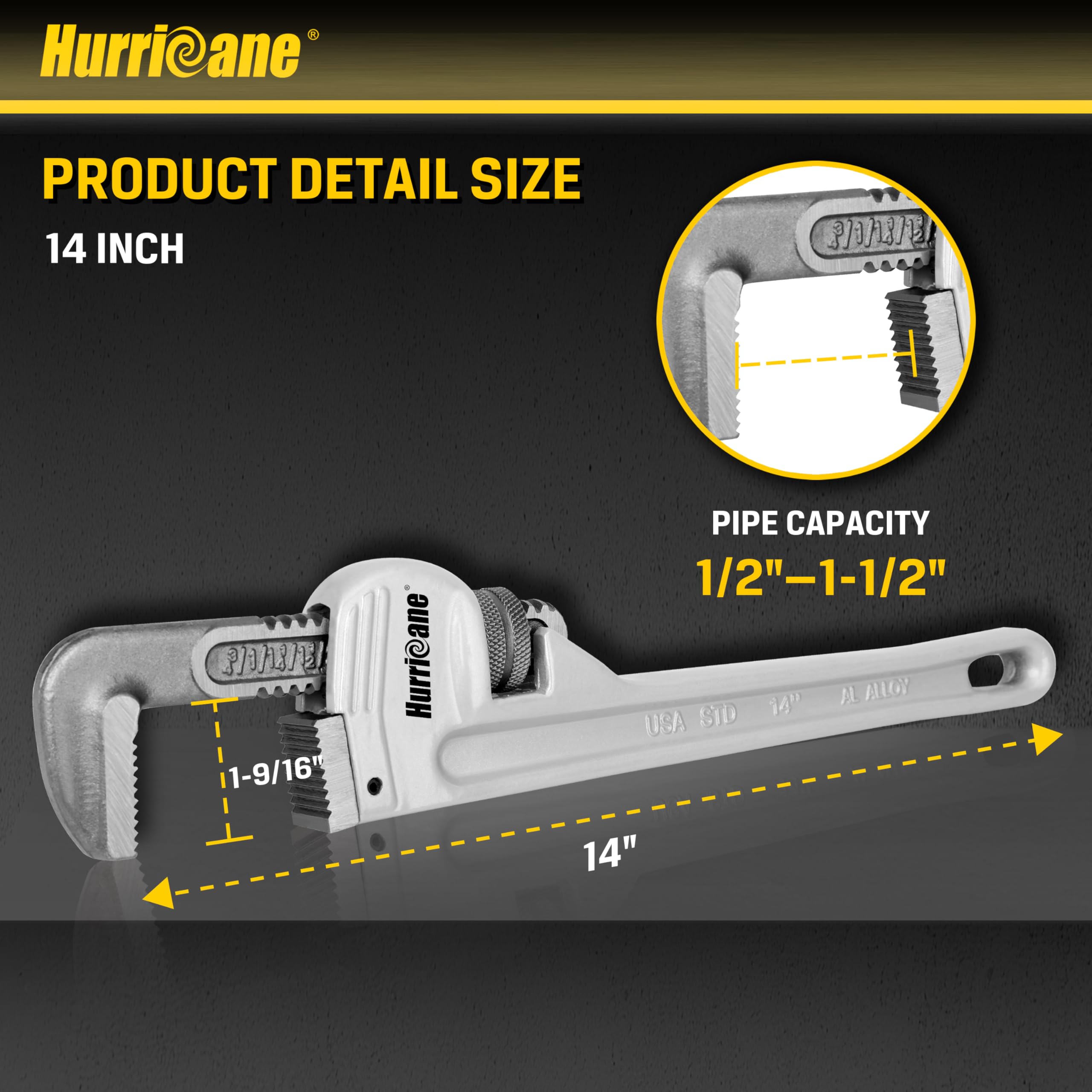 Hurricane 14" Aluminum Pipe Wrench - Heavy Duty -6