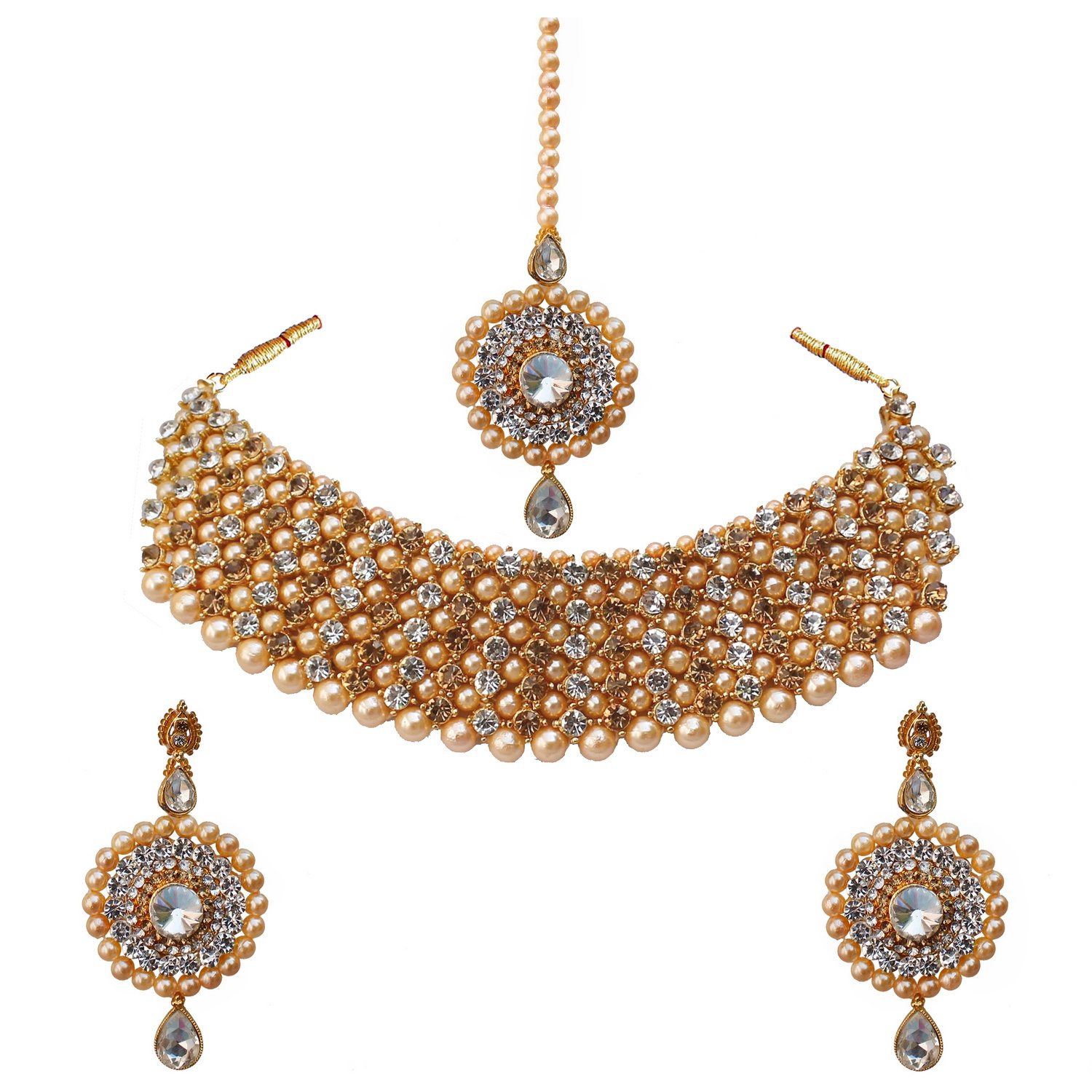 Lucky Jewellery Elegant Golden White Color Gold Plated Pearl and Stone Necklace Set for Girls & Women (726-ISP-816-G-LCT-W) (B07DW32MW6) Amazon Price History, Amazon Price Tracker