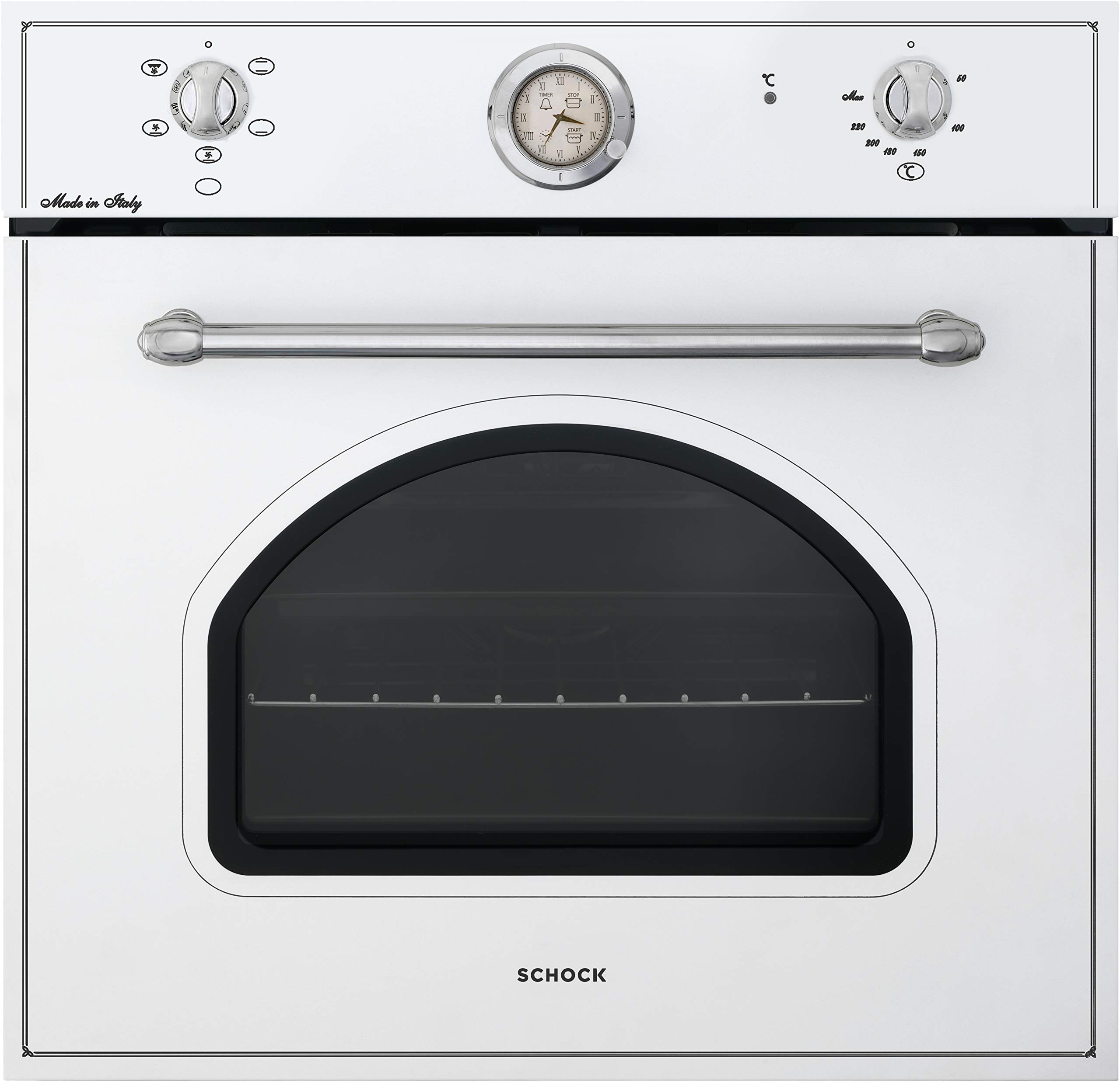 Schock New England F605 SFN5407CN Forno multifunzione 5 funzioni, Bianco, maniglie e maopole in metallo cromate 543 x 597 x 590 mm