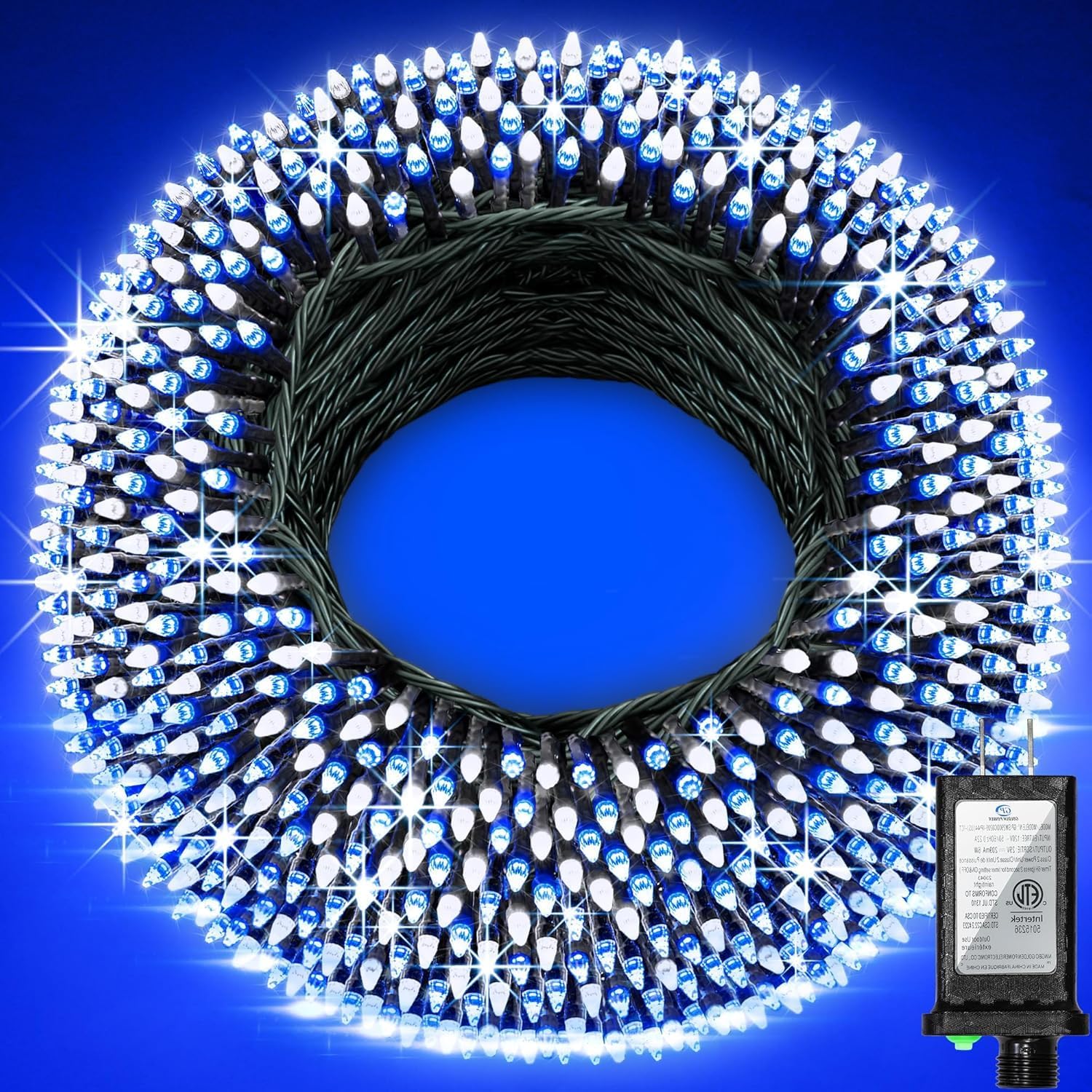 340 LED 90FT Christmas String Lights Outdoor, 12 Pro Modes and Timer Memory & Brightness, Plug in Waterproof Dark Green Wire Twinkle Light for for Xmas Yard Tree Wedding Party Decor (Blue & White)