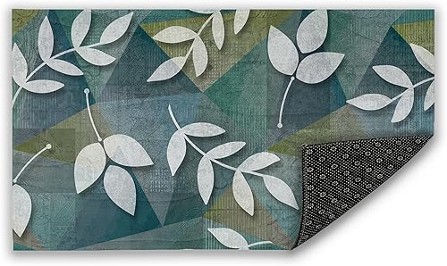 Miniatura 1 de White Leafs Felpudo de bienvenida, tela geométrica para decoración de Navidad para interiores, tapete antideslizante y duradero para entrada del