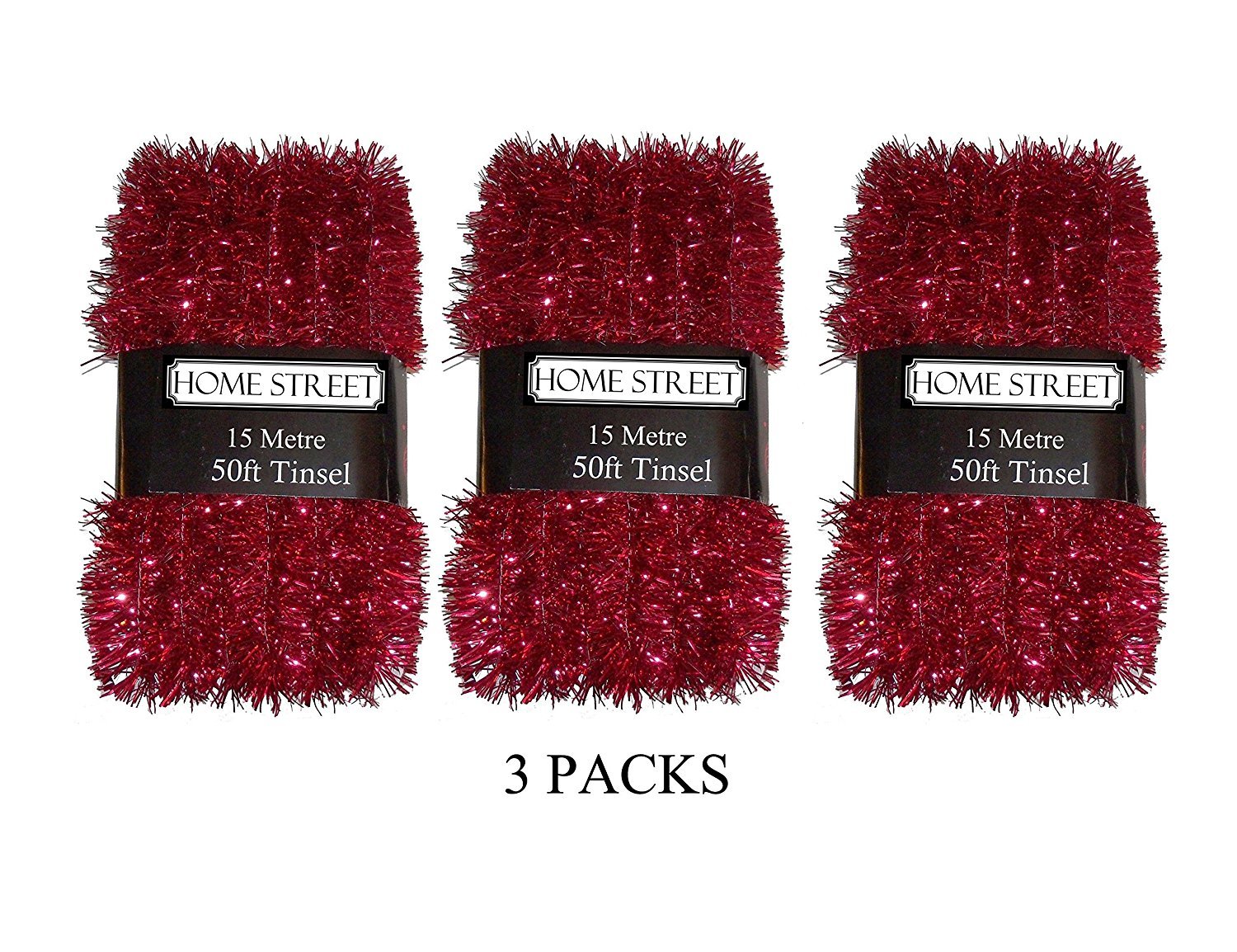 Tinsel Homestrete® Extra Lungo – 45,7 Metri Di Fili Di Natale Rossi – 3 Confezioni Da 15,2 Metri Per Decorazioni Albero, Battiscopa E Feste