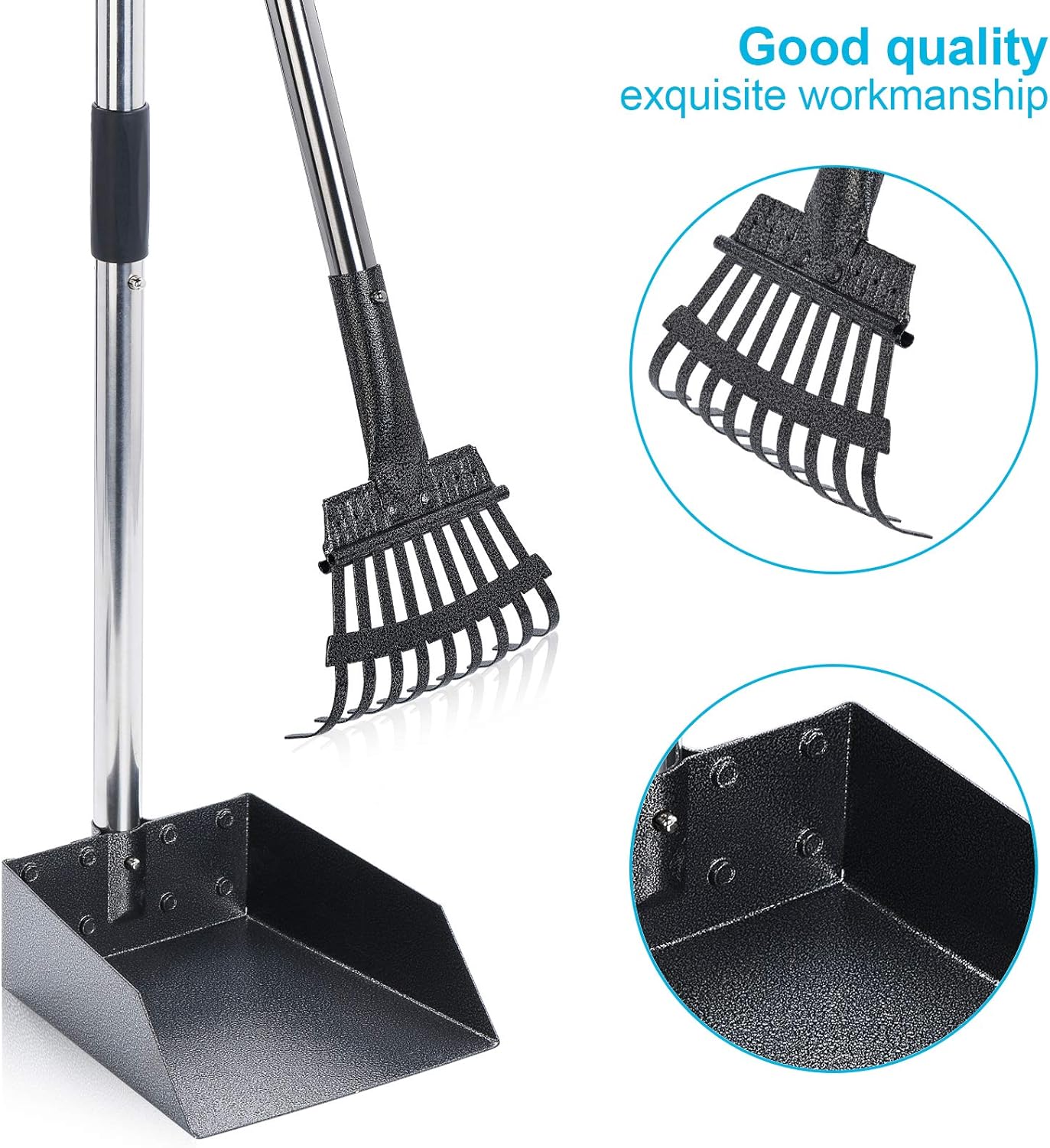 SEYKCES Pooper Scooper, Dog Pooper Scooper with Long Handle, Durable Metal Rake and Tray Pooper Scooper for Dogs Heavy Duty… (Silver) : Pet Supplies