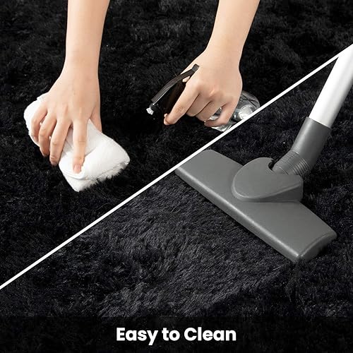 Miniatura 6 de Terrug Alfombras mullidas para sala de estar, dormitorio, 5 x 8 pies, teñido anudado azul y gris, alfombra grande peluda, antideslizante, moderna