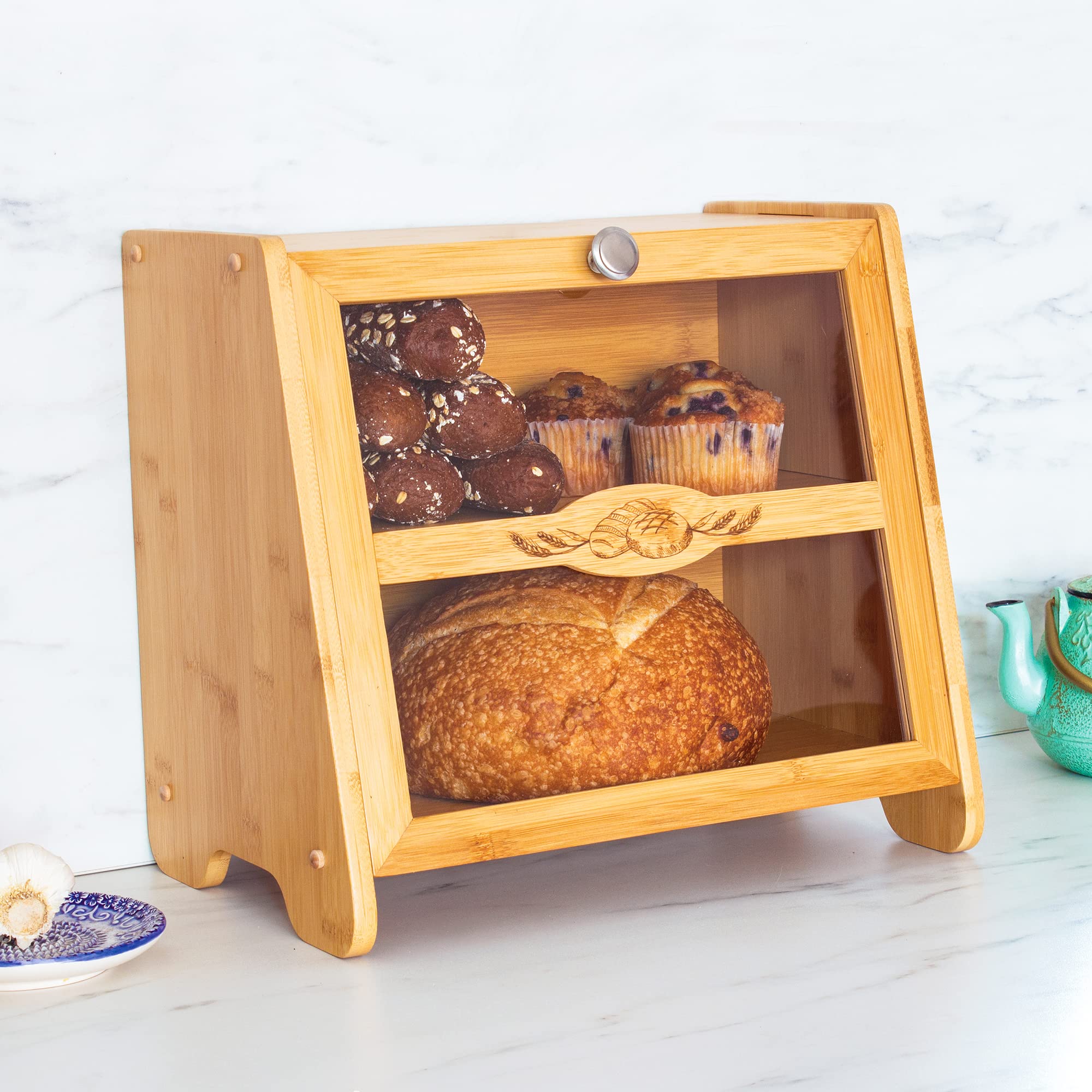 Amazon.com: Totally Bamboo Double Layer Farmhouse Bread Box with