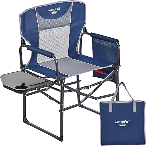 Miniatura 8 de SUNNYFEEL Silla de directores de campamento de gran tamaño, paquete de 2, sillas plegables portátiles para adultos resistentes con mesa auxiliar,