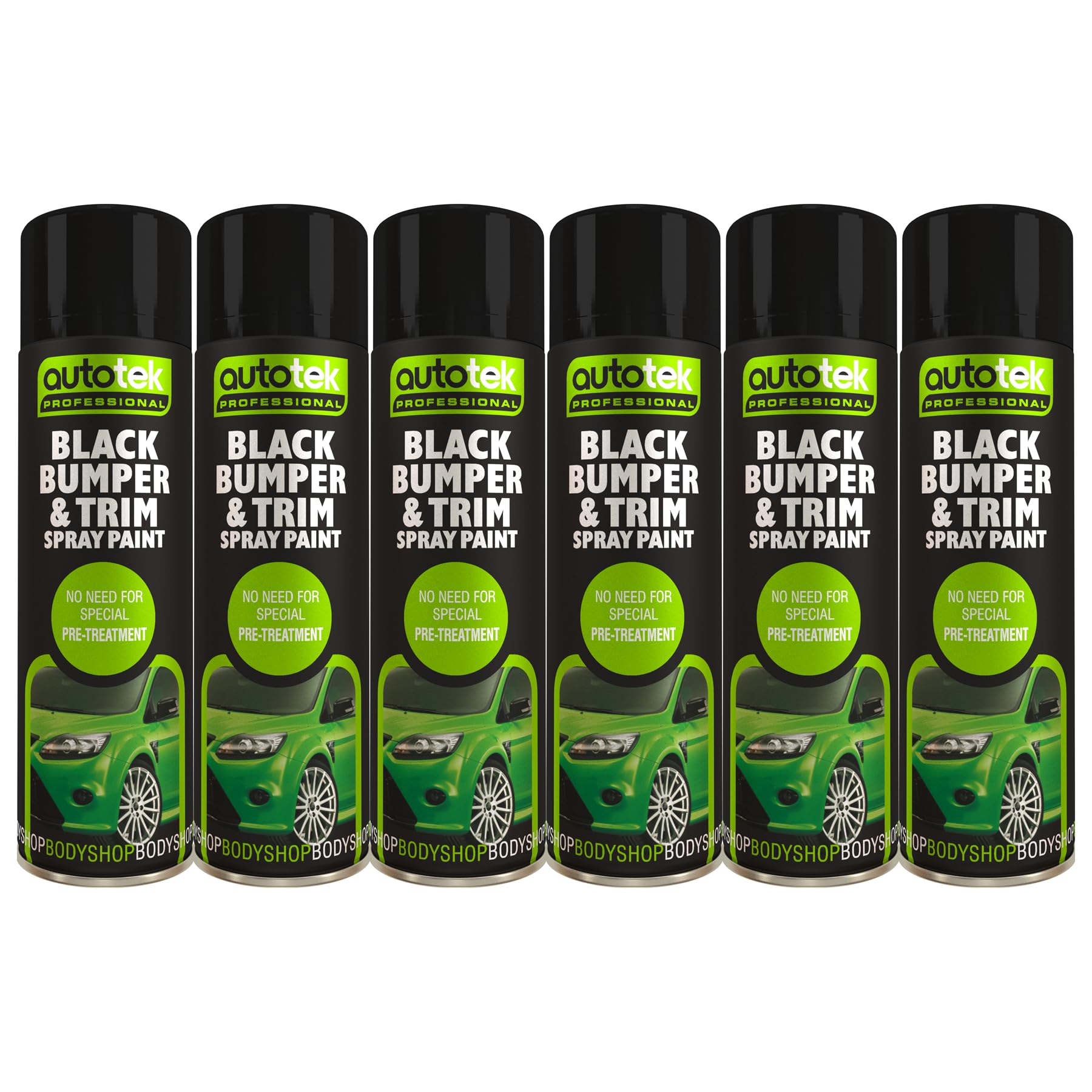 Autotek Black Bumper & Trim Aerosol Spay Paint 500ml x6