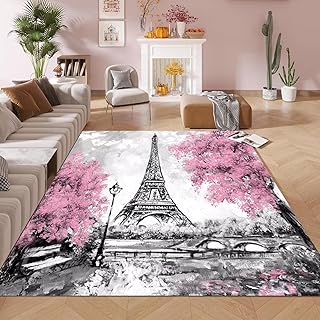 kxry 4 * 6 Feet Pink and White Paris Eiffel Tower Soft Area Rugs for Kid...