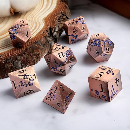 Miniatura 3 de DNDND Dados de metal, 7 piezas de dados DND de flores metálicas sólidas pesadas con estuche de regalo maravilloso para juego de mesa D&D Dungeons