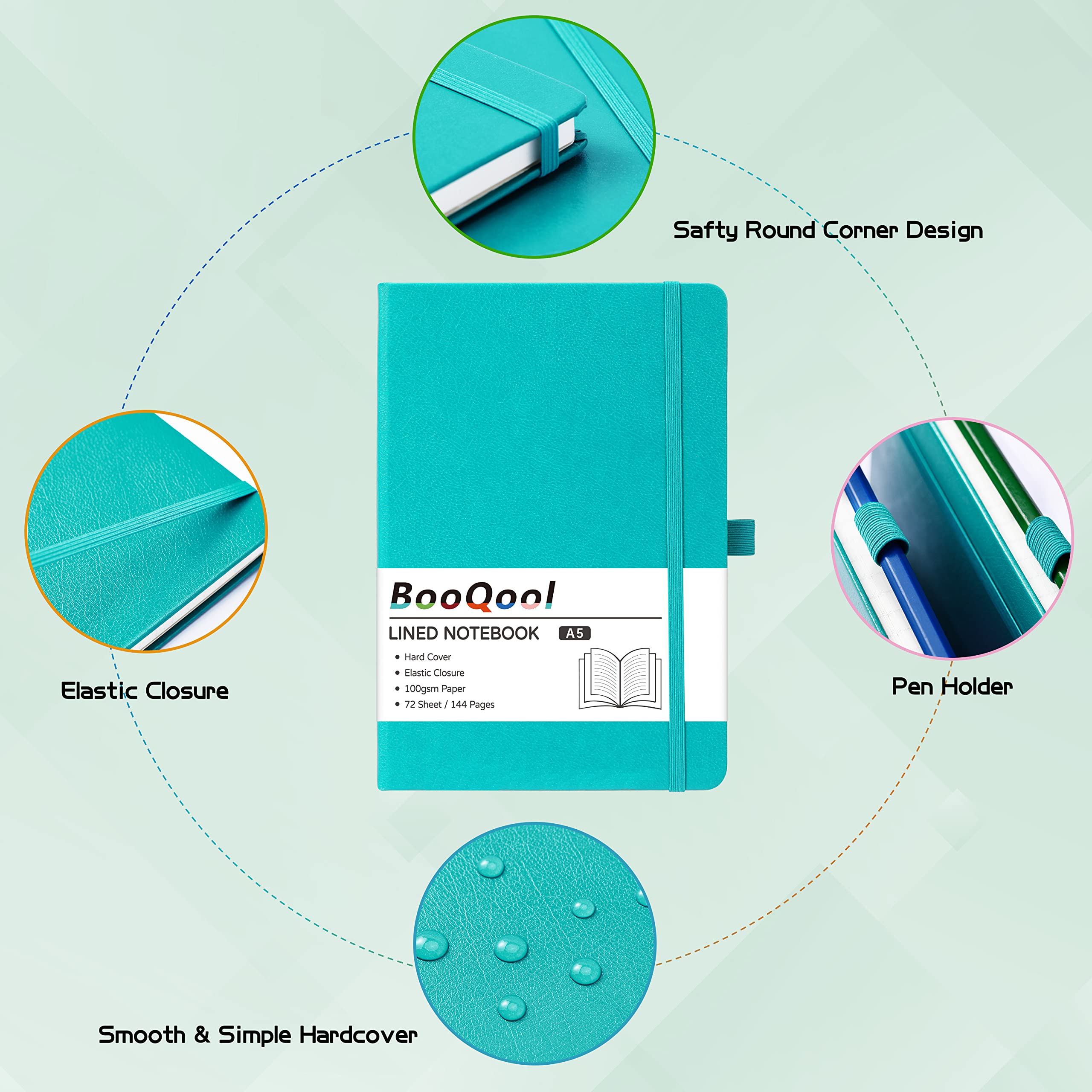A5 Notebook - Notebook A5 with Premium Paper, Faux Leather Notebook, 5.7" X 8.4", Hardcover, 144 Pages - Lake Green - Image 4