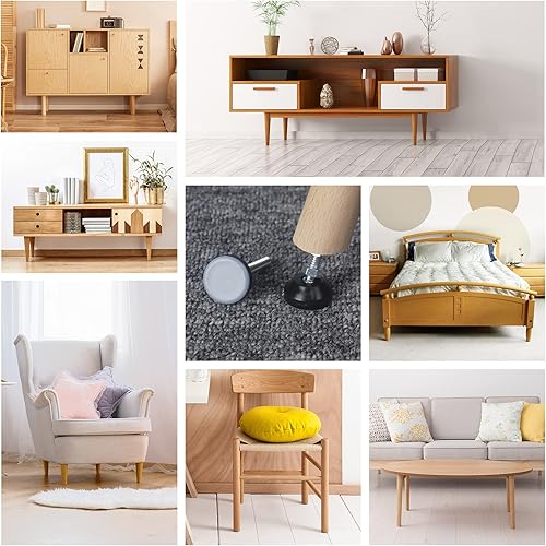Miniatura 6 de Pies giratorios para muebles (0.984 in 14-20,8 unidades) parte inferior de PTFE (teflón), almohadillas de ajuste de vástago roscado,