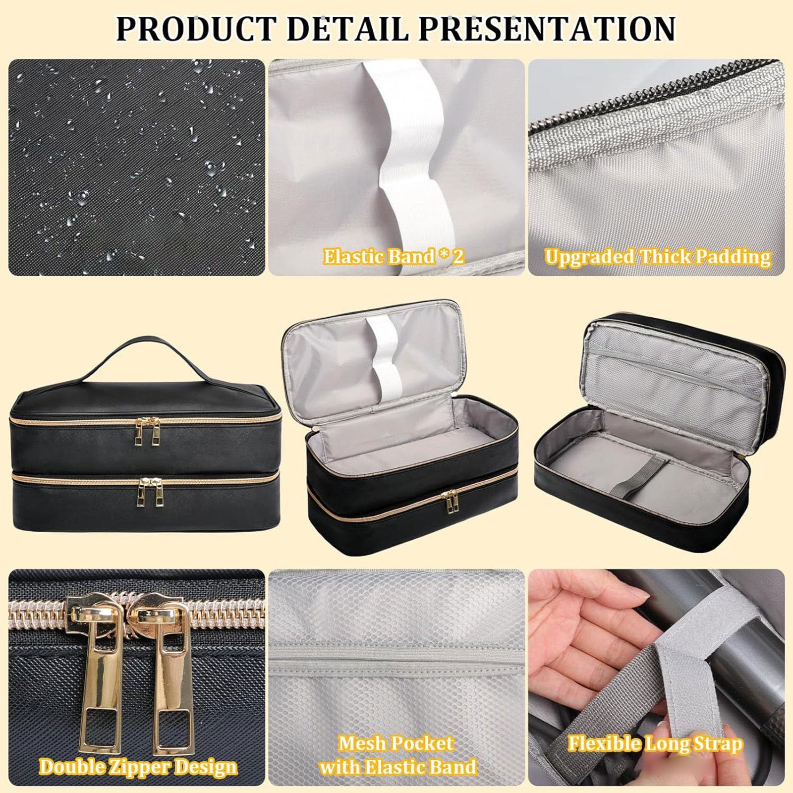 Estuche Multifuncional para secador de y Accesorios Bolsa organizadora de Transporte Impermeable de PU de Doble Capa para desplazamientos Diarios Organizador Multifuncional