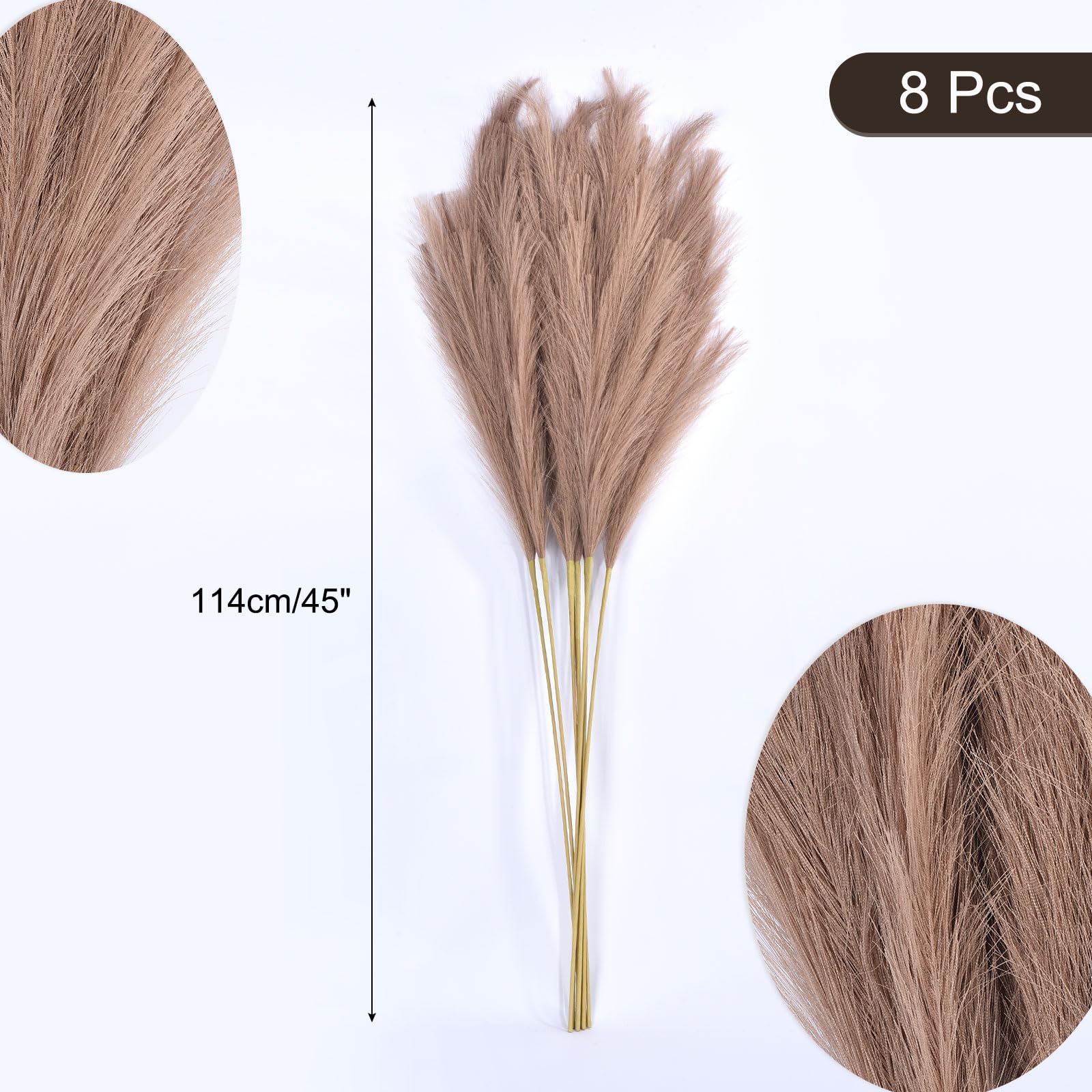 QUARKZMAN 8PCS Erba Pampas Finta Decorazione Alta 45"/114cm Fiori Marrone