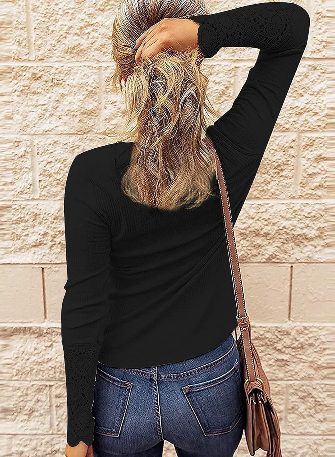 LEXISLOVE Womens Tops Long Sleeve Shirts Button Up Fall Tops Lace Ribbed V Neck Casual Henley Shirts Tops Tunic Blouses