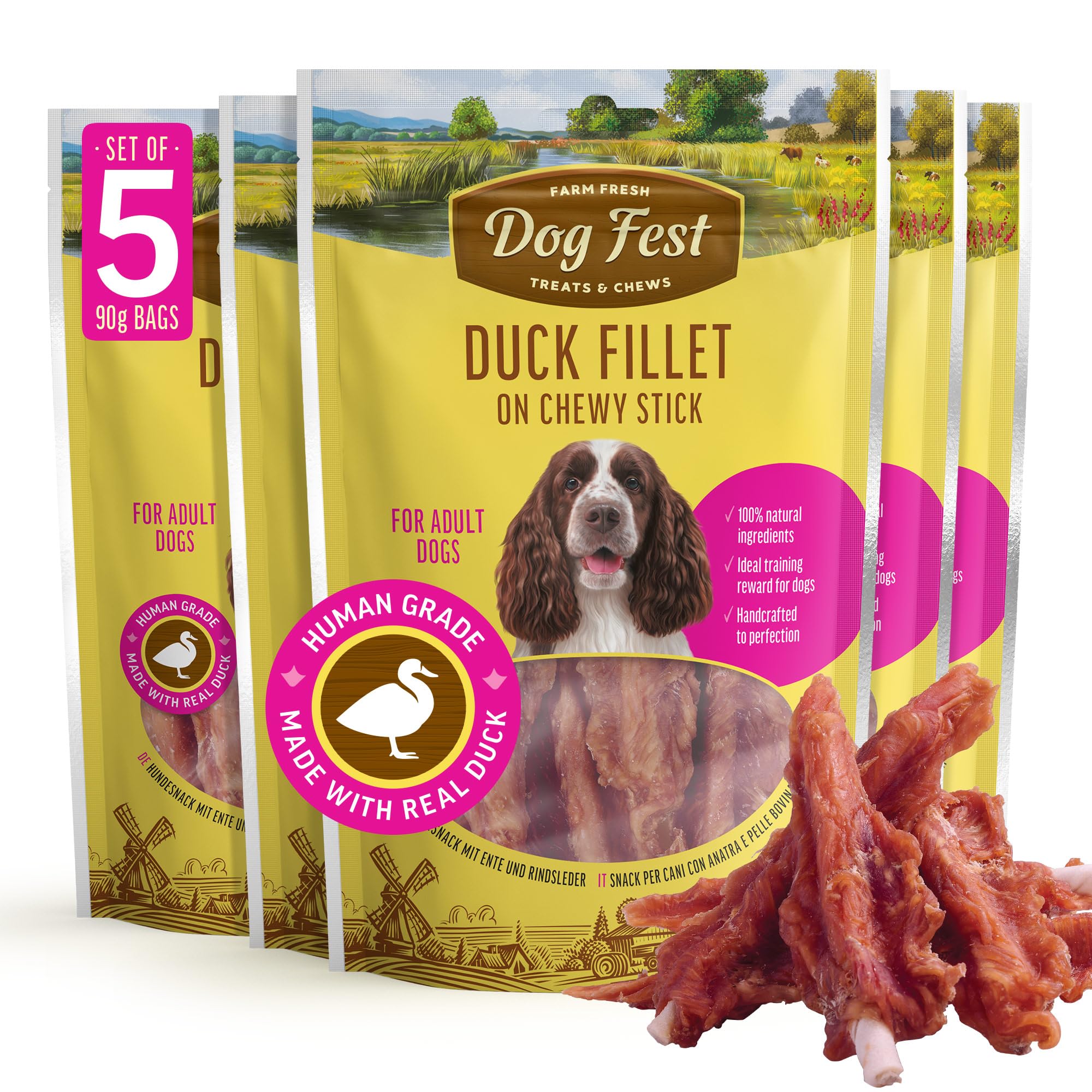 Dog Fest Natural Dog Treats, Duck Breast Fillet on Chewy Stick, Natural Long Lasting Dog Chews for Medium & Large Dogs
