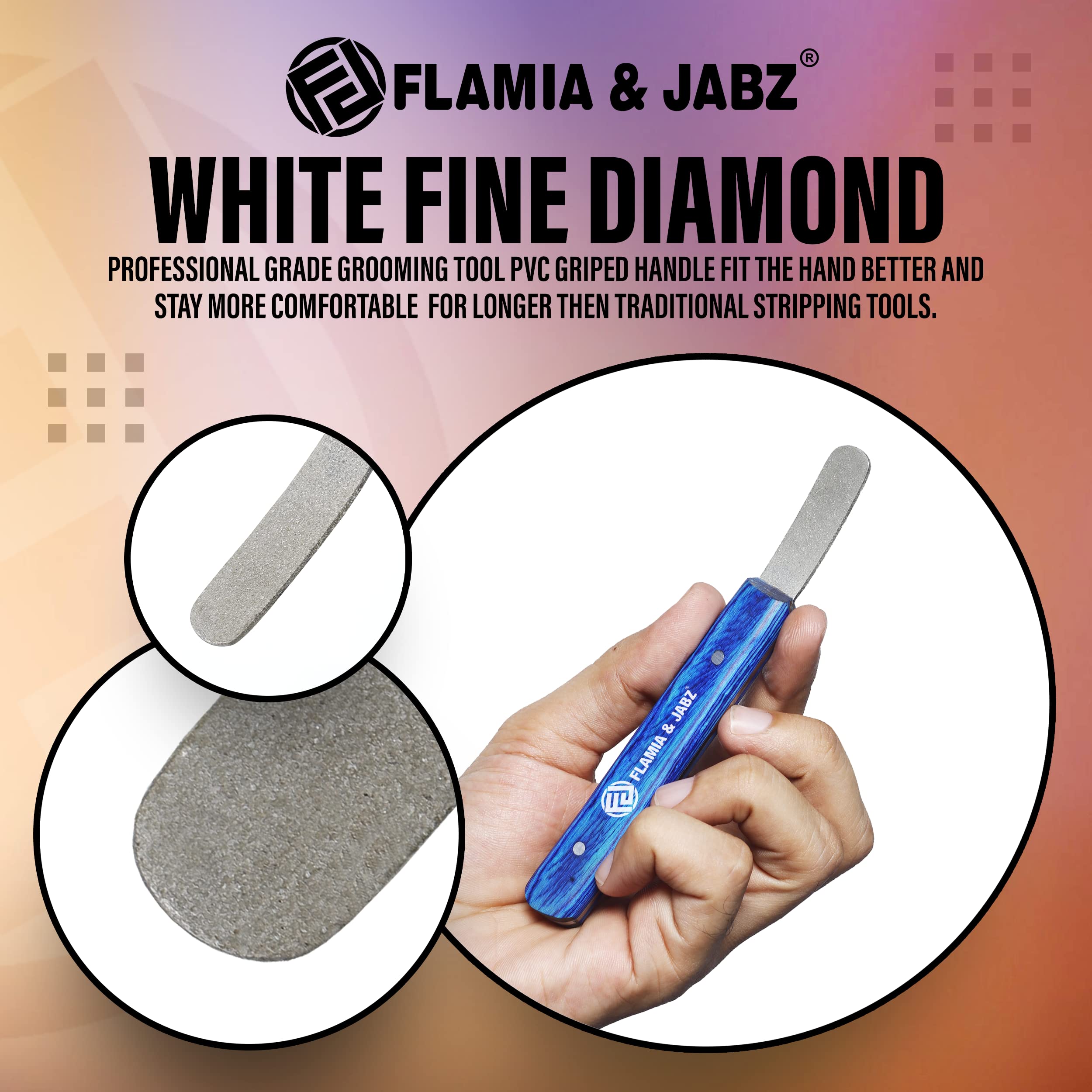 FLAMIA & JABZ Abisolieren Metall Stein Diamant eingefasst für Hunde, Katzen & Haustiere mit Holzgriff (2 Stück Packung grob & fein)