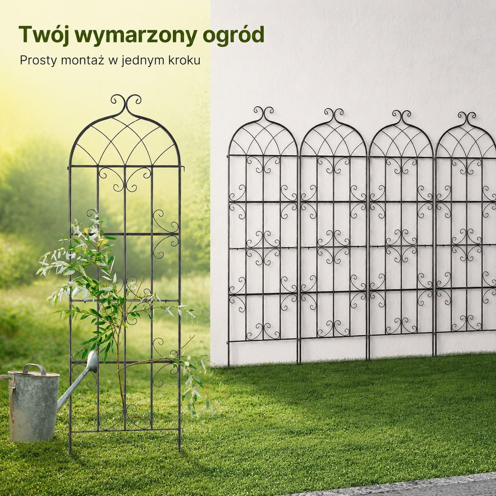 Zestaw 6 metalowych krat ogrodowych do roślin pnących, wbijane podpory do ogrodu, balkonu i tarasu