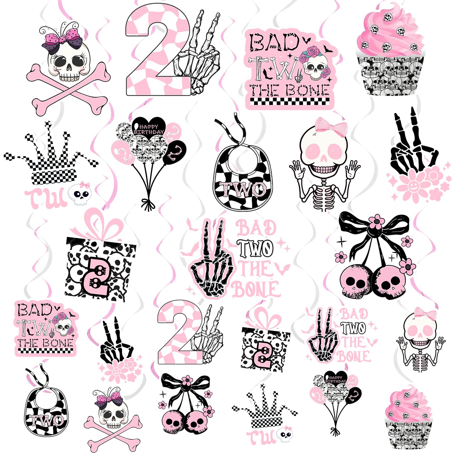 24 PCS Bad Two The Bone Party Hanging Swirls Decorations, Bad Two The Bone Birthday Party Decorations Bad Two The Bone Hanging Spiral Whirl Streamers