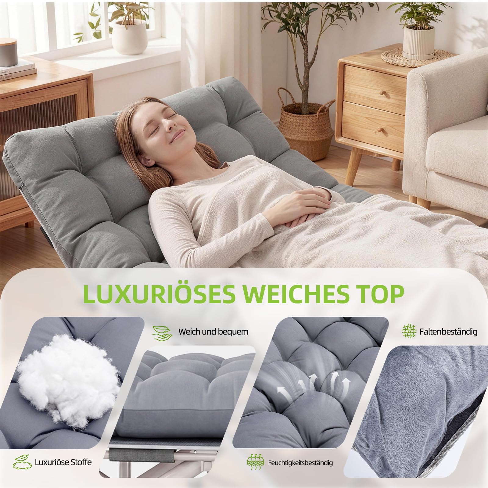 Feldbett Klappbar mit Matratze – 7-Zonen Campingbett 200 kg XXL, Wende-Auflage 2-in-1 Sommer & Winter, Schwerlast Gästebett für Outdoor, Innen, Garten & Zelt,