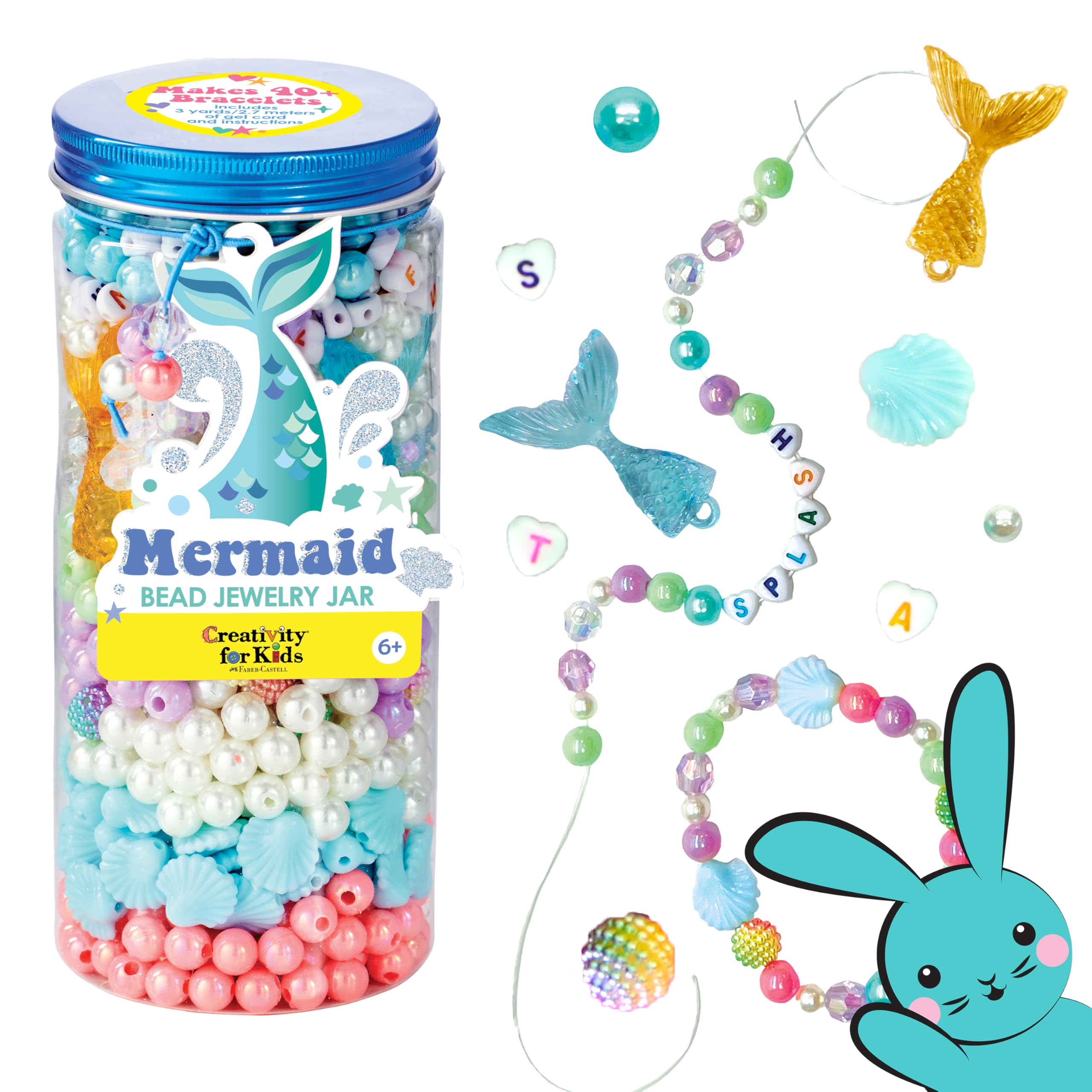 Mermaid Bead Jewelry Jar: Create 40+ Friendship Bracelets for Girls, DIY Girls Beads Jewelry Making Kit, Easter Basket Stuffers Mermaid Gifts (Ages 6+)