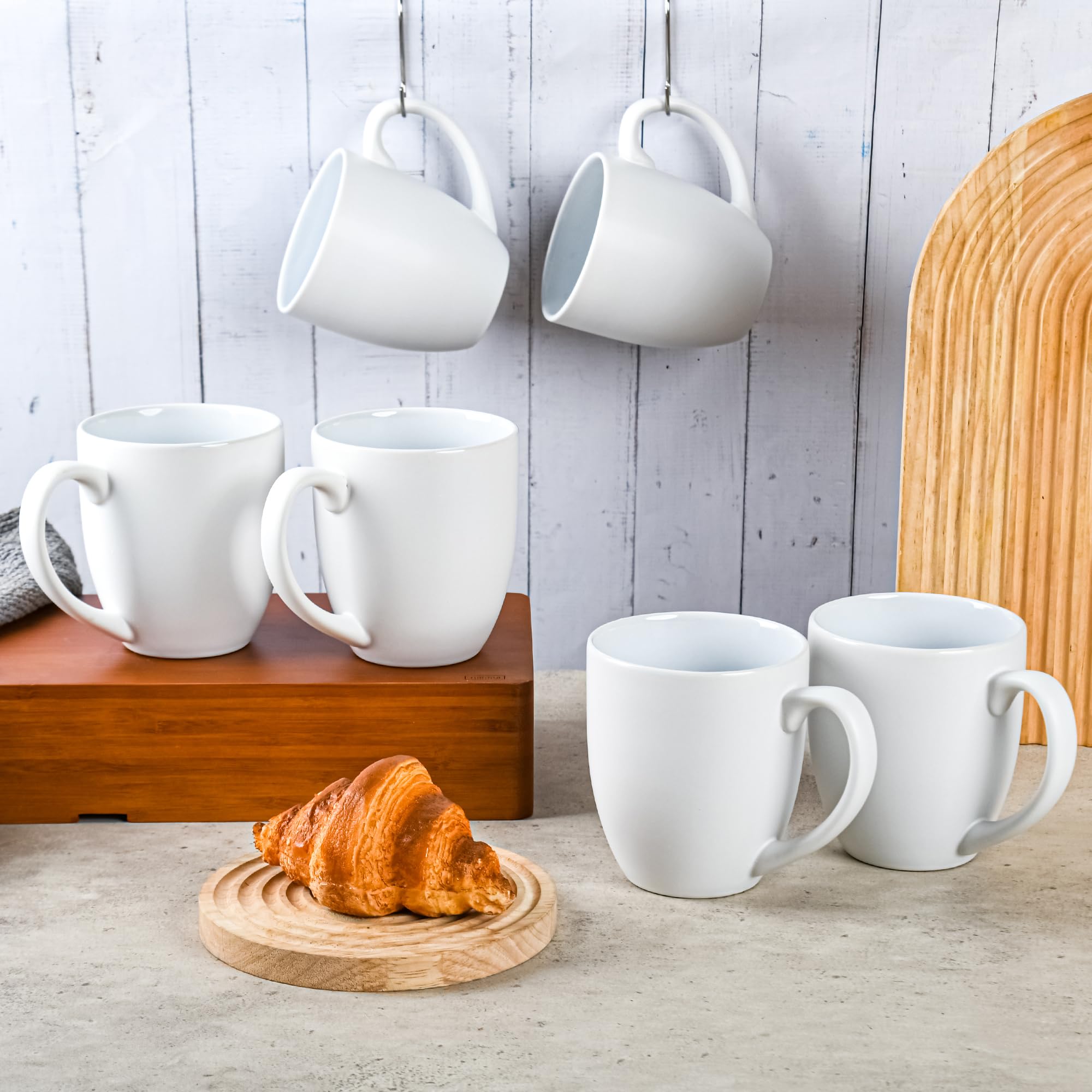 BYCNZB Zestaw 6 kubków do kawy 470 ml, duże ceramiczne nowoczesne kubki do kawy z uchwytem, do herbaty, latte, cappuccino, kakao. Można myć w zmywarce. Można używać w kuchence mikrofalowej (białe