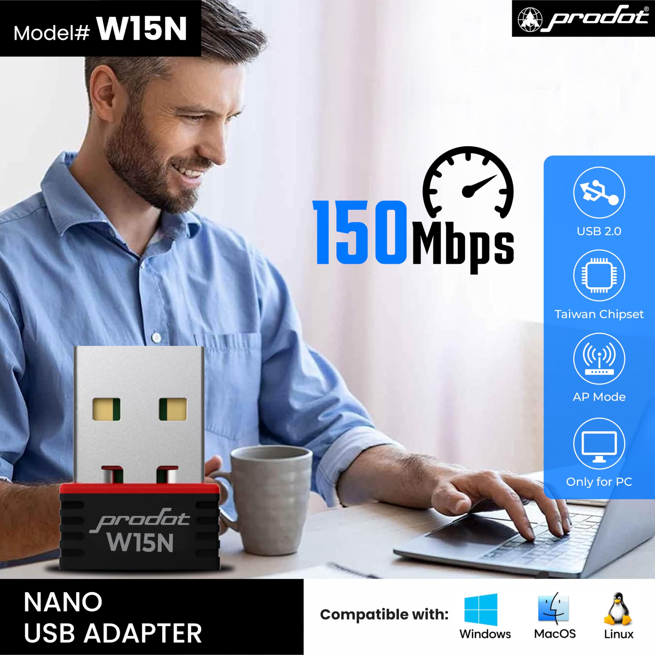 ProDot USB WiFi Adapter - 150Mbps Wireless Network Adapter -2