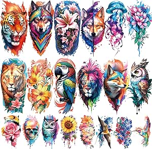 77 Sheets Flower Lion Tiger Temporary Tattoo for Women Men, 17 Sheets Half Arm Large Cat Owl Parrot Fake Tattoos, 60 Sheets Snake Wolf Feather Tiny for Adult Kids Body Tattoos Stickers Realistic