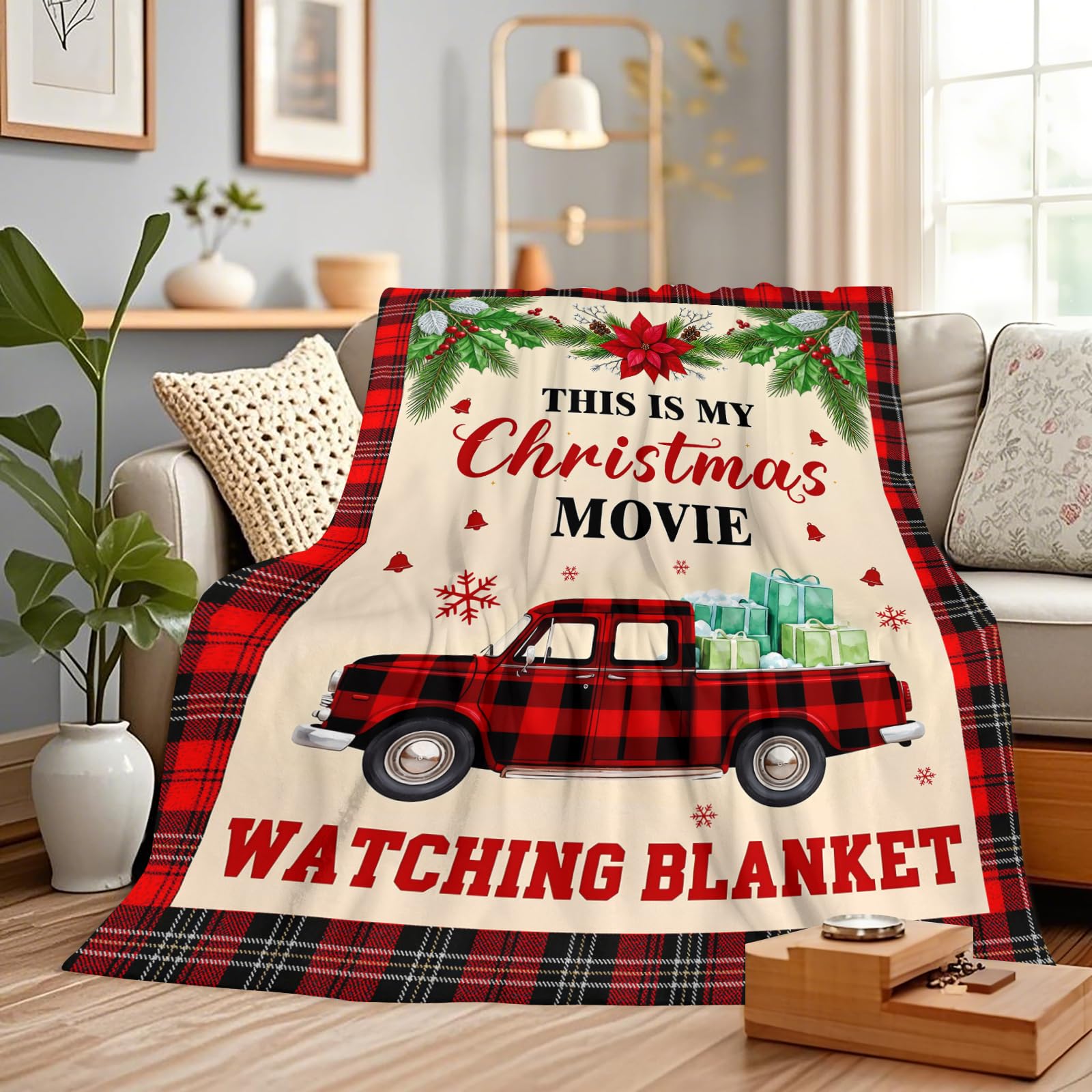 Gelasgo This is My Christmas Movie Watching Throw Blanket, Plush Warm Black Red, Christmas Movie Lover Gift, Home Decor, 102 x 76 cm — image 1