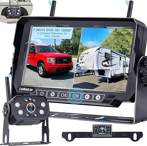 Cámaras de respaldo inalámbricas duales para autocaravana, fácil de instalar, grabación Plug-Play, HD 1080P, 7 pulgadas, monitor de tecla táctil,