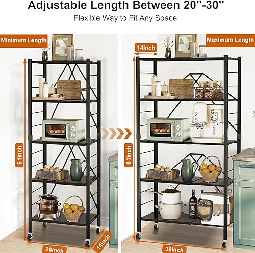 Miniatura 2 de Estantes de almacenamiento plegables de 5 niveles, estantes plegables expandibles con ruedas, intercambiables en 2 unidades de estante, estantes de