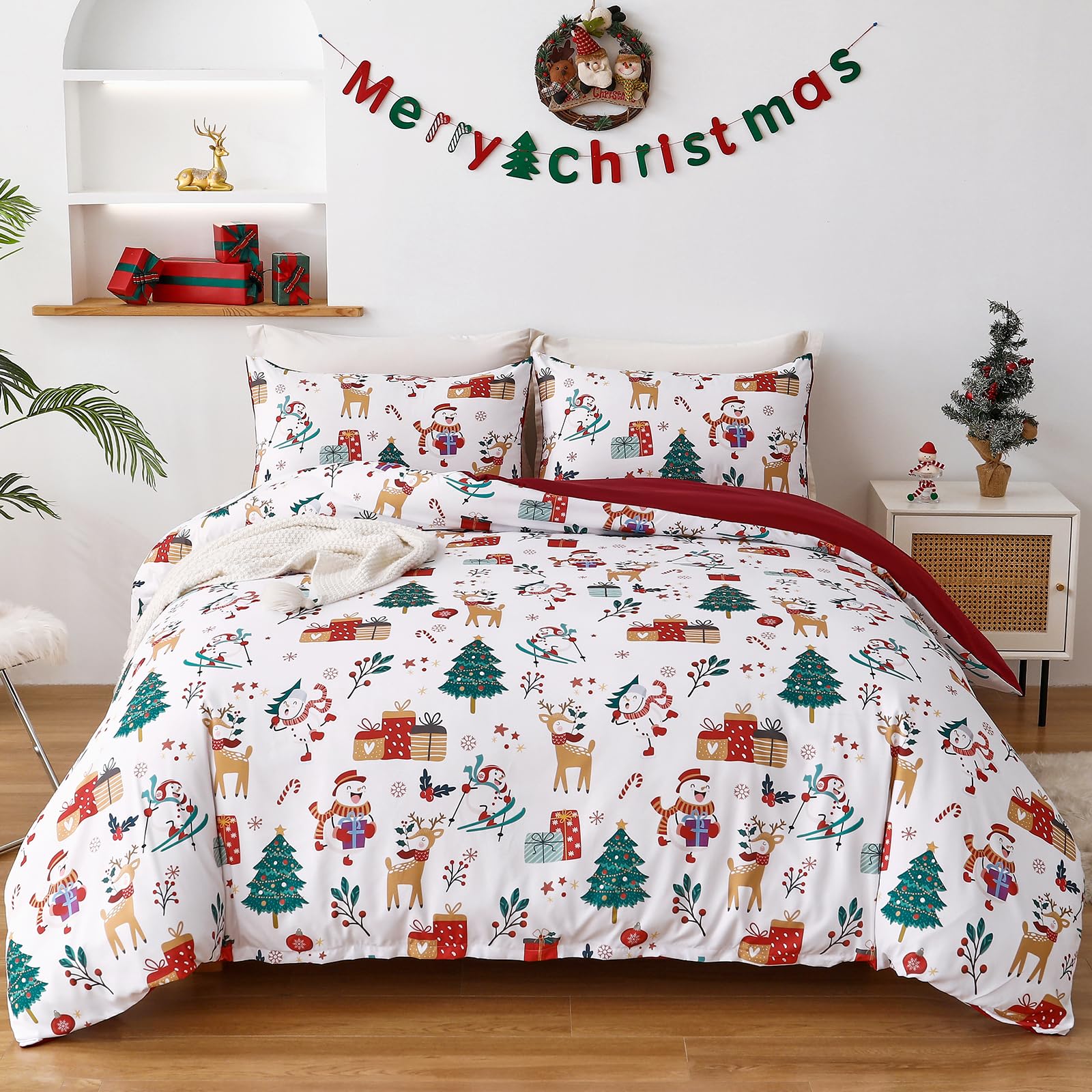 WONGS BEDDING Weihnachten Bettwäsche 200x200 Rot Weihnachtsbaum